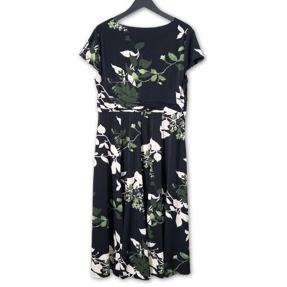 Jones New York Woman Midi Dress 14W Black Floral Twist Front Short Sleeve Modest - Picture 1 of 7